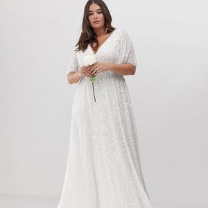 ASOS Curve flutter sleeve sequin wed dress sz20